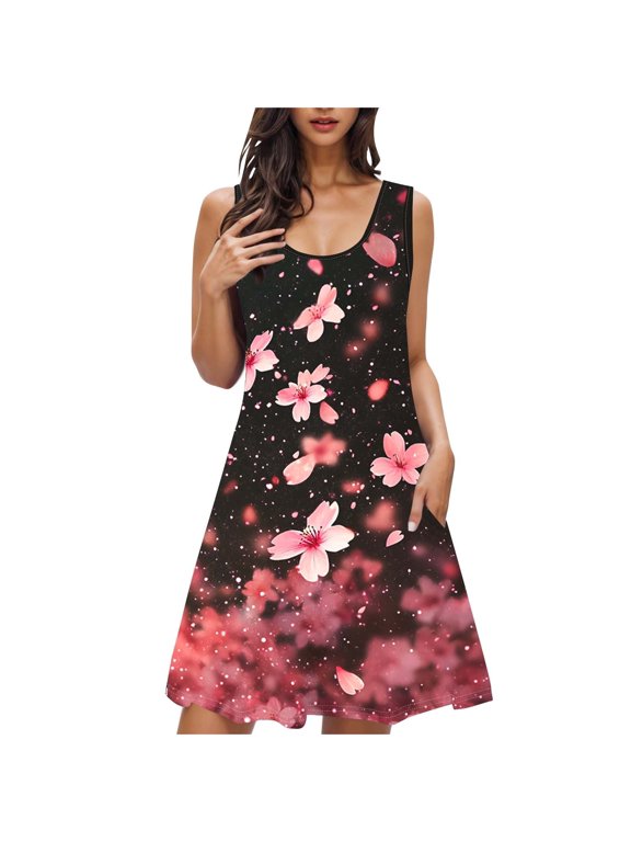 DeHolifer Womens Dresses U-Neck Sleeveless Floral Printed Casual Loose Dreses Laides Sleepwear Nightshirt Multicolor XL