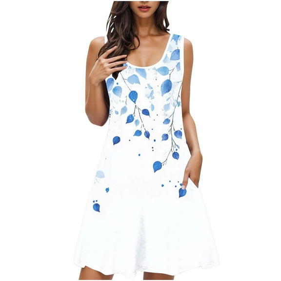 QQAMB Womens Dresses U-Neck Sleeveless Floral Printed Casual Loose Dreses Laides Sleepwear Nightshirt Multicolor XL