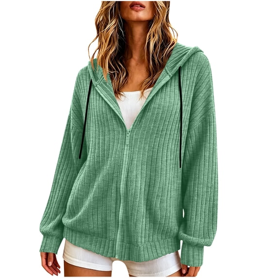 DeHolifer Womens Hoodies Zip Up Jackets Lightweight Tunic Sweatshirt Open Front Cardigan Green M