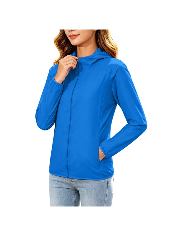 Womens Jakcets Oversized Windbreaker Solid Color Full Zipper Jacket Windproof Outdoor Running Coat Blue S