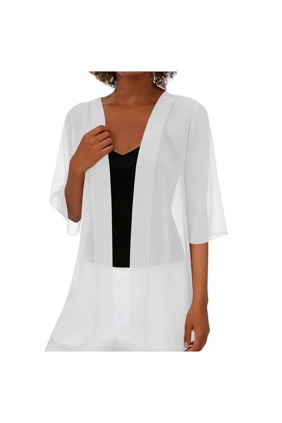 Womens Kimono Cardigans Beach Cover Ups Half Sleeve Loose Casual Summer Tops Lightweight See Through Dusters White L