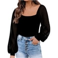 thumbnail image 1 of DeHolifer Womens Lace Lantern Sleeves Top U-Collar Long Sleeve Slim Blouse Threaded Pullover Tee Fashion Versatile Shirt Black XL, 1 of 8
