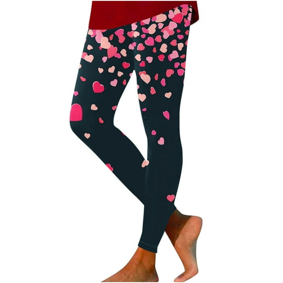 DeHolifer Womens Leggings High Waist Valentine Day Printed Stretchy Leggings Comfy Lounge Yoga Pants Black M