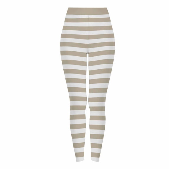 DeHolifer Womens Leggings Plus Size Halloween Casual Strip Printed Straight Leg Fall Trendy Tights Khaki L