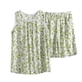 thumbnail image 1 of DeHolifer Womens Pajamas Sets 2PC Plus Size Cotton Outfits Casual Sleeveless Floral Printed Tank Top Shorts Loungewear Lounge Sets Green XL, 1 of 3
