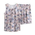 thumbnail image 1 of DeHolifer Womens Pajamas Sets 2PC Plus Size Cotton Outfits Casual Sleeveless Floral Printed Tank Top Shorts Loungewear Lounge Sets White 5XL, 1 of 3