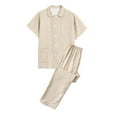 thumbnail image 1 of DeHolifer Womens Pajamas Sets Short Sleeve Cotton Sleepwear Soft Button Down Lapel Solid Shirt with Long Pants Pj Lounge Sets Beige L, 1 of 2