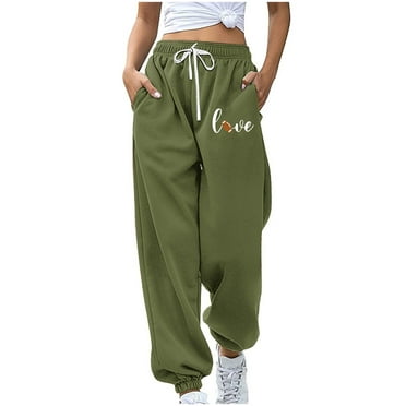 DeHolifer Womens Pants Game Day High Waist Elastic Drawstring Pocket Jogging Sweatpants Loose Comfy Sweatpants Army Green M