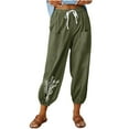 thumbnail image 1 of DeHolifer Womens Pants Linen 2024 Lightweight High Waisted Capris Pants Casual Loose Wide Leg Trousers with Pockets Army Green M, 1 of 4