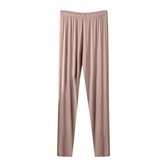 QQAMB Womens Pants Plus Size Modal Elastic Waist Comfy Solid Color Homewear Outwear Long Pants Khaki 3XL