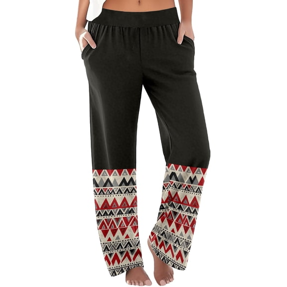 DeHolifer Womens Pants Wide Leg Elastic Waisted Casual Pritned Loose Comfy Pants with Pocket Multicolor 2XL