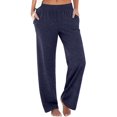 thumbnail image 1 of QQAMB Womens Pants Wide Leg Elastic Waisted Solid Color Loose Comfy Pants with Pocket Navy 2XL, 1 of 5