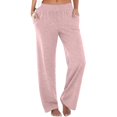 thumbnail image 1 of QQAMB Womens Pants Wide Leg Elastic Waisted Solid Color Loose Comfy Pants with Pocket Pink 2XL, 1 of 5
