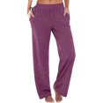 thumbnail image 1 of DeHolifer Womens Pants Wide Leg Elastic Waisted Solid Color Loose Comfy Pants with Pocket Purple 2XL, 1 of 5