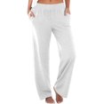 thumbnail image 1 of DeHolifer Womens Pants Wide Leg Elastic Waisted Solid Color Loose Comfy Pants with Pocket White 2XL, 1 of 5