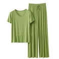 thumbnail image 1 of DeHolifer Womens Sets Plus Size Modal V-Neck Short Sleeve Pullover and Drawstring Long Pants Loungewear 2 Piece Sets Green XL, 1 of 3