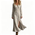 thumbnail image 1 of DeHolifer Womens Shirt Dress V-Neck Long Sleeve Button Down Casual Solid Color Maxi Dresses Loose Blouse Dress with Pockets Khaki 3XL, 1 of 6