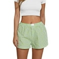 thumbnail image 1 of DeHolifer Womens Shorts Cotton Linen Elastic Waisted Plaid Printed Button Casual Summer Homewear Shorts Green S, 1 of 6