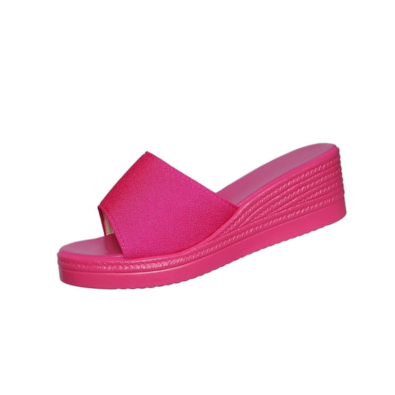 DeHolifer Womens Slides Sandals Square Open Toe Slip On Elastic Casual Lightweight Wedge Shoes