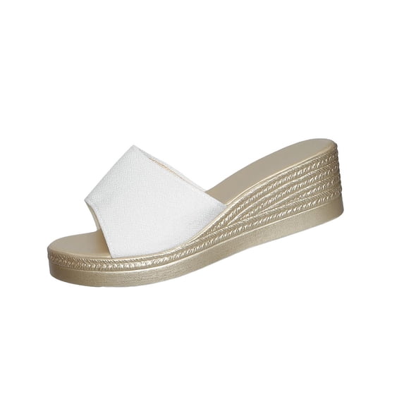 DeHolifer Womens Slides Sandals Square Open Toe Slip On Elastic Casual Lightweight Wedge Shoes