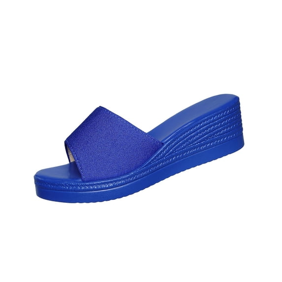 DeHolifer Womens Slides Sandals Square Open Toe Slip On Elastic Casual Lightweight Wedge Shoes