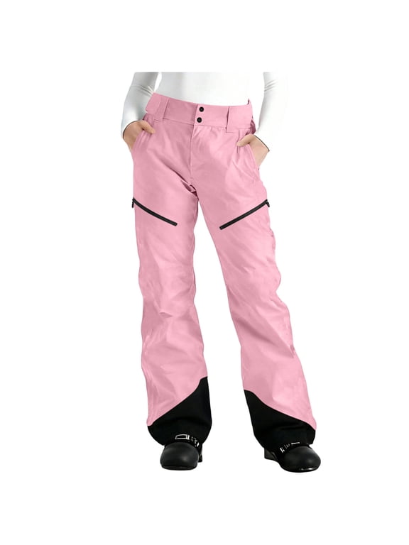 Womens Snow Ski Pants Color Block Fleece Lined Waterproof Thermal Warm Trousers for Winter Snowboard Pant Pink 2XL