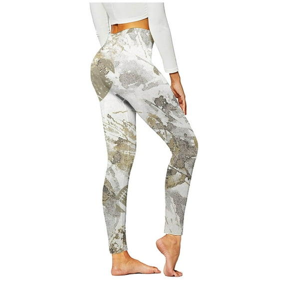 QQAMB Womens Stretch Yoga Leggings Maple Leaf Printed Fitness Running Gym Sports Full Length Active Pants Yoga Full Length Pants Yellow 2XL