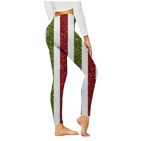 DeHolifer Womens Stretch Yoga Leggings Strip Printed Fitness Running Gym Sports Full Length Active Pants Yoga Full Length Pants Green L