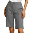 thumbnail image 1 of QQAMB Womens Suit Shorts Dressy Elastic Waisted Button Solid Color Straight Leg Work Office Shorts Dark Gray L, 1 of 6