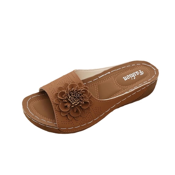 DeHolifer Womens Summer Beach Sandals Wedge Low Open Toe Slides Ladies Dressy Sandals Slipper Comfortable Flower Sandals