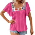 thumbnail image 1 of DeHolifer Womens Summer Boho Floral Crochet Ruffle Short Sleeve Shirts Hollow Out Square Neck Tops Dressy Casual Blouse Hot Pink XL, 1 of 8