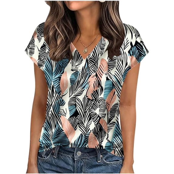 DeHolifer Womens Summer Tops V-Neck T-Shirts Cap Sleeve Business Casual Loose Beach Vacation Tees Tops Khaki S
