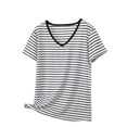 thumbnail image 1 of DeHolifer Womens Summer Tops V-Neck T-Shirts Plus Size Beach Vacation Striped Modal Casual Short Sleeve T-Shirts Black XL, 1 of 5