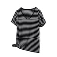 thumbnail image 1 of DeHolifer Womens Summer Tops V-Neck T-Shirts Plus Size Beach Striped Modal Casual Tee Tops Dark Gray 2XL, 1 of 5