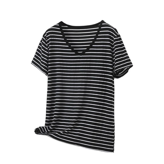 DeHolifer Womens Summer Tops V-Neck T-Shirts Plus Size Beach Striped Modal Casual Tee Tops Dark Gray 2XL