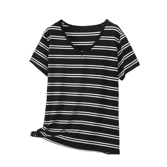 DeHolifer Womens Summer Tops V-Neck T-Shirts Plus Size Beach Vacation Striped Modal Casual Short Sleeve T-Shirts Gray 3XL