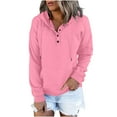 thumbnail image 1 of DeHolifer Womens Sweatshirts 2023 Casual Hoodies Button Collar Drawstring Hooded Sweatshirts Long Sleeve Fall Trendy Pullover Tops Pocketed Pink M, 1 of 5