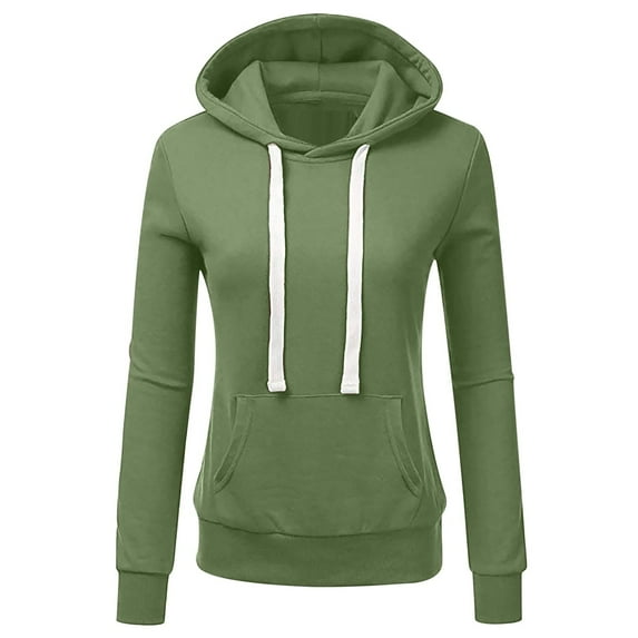 QQAMB Womens Sweatshirts Casual Solid Long SleeveHooded Drawstring Sweatshirt with Pockets Loose Casual Pullover Tops Army Green L