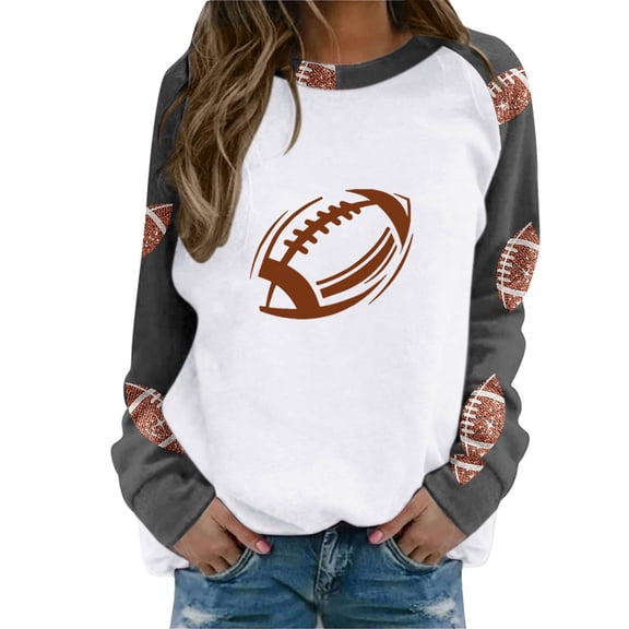 DeHolifer Womens Sweatshirts Football Graphic Print Crewneck Long Sleeve Loose Sweatshirt Dark Gray S