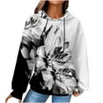 thumbnail image 1 of DeHolifer Womens Sweatshirts Plus Size Long Sleeve Waffle Floral Print Drawstring Hoodies Sweatshirts Loose Casual Fashion Pullover Tops Black 4XL, 1 of 6
