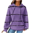 thumbnail image 1 of QQAMB Womens Sweatshirts Plus Size Long Sleeve Waffle Strip Print Drawstring Hoodies Sweatshirts Loose Casual Fashion Pullover Tops Purple S, 1 of 6