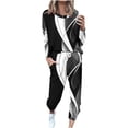 thumbnail image 1 of QQAMB Womens Sweatsuits 2 Piece Set Crewneck Pullover Strip Print Tops And Pants Jogging Outfits Lounge Tracksuit Set Black L, 1 of 5