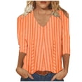 thumbnail image 1 of QQAMB Womens T Shirt V-Neck 3/4 Sleeve Strip Print Loose Casual T Shirt Summer Fashion Blouse Tops Orange 3XL, 1 of 5