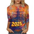 DeHolifer Womens TShirts 3/4 Sleeve Happy New Year 2025 Letter Printed