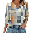 thumbnail image 1 of DeHolifer Womens T-Shirts Elegant Casual V-Neck Color Block 3/4 Length Sleeve Smocked Cuffs Dressy Blouse T-Shirts Khaki 2XL, 1 of 6