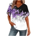 thumbnail image 1 of DeHolifer Womens T-Shirts V-Neck Casual Printed Short Sleeve Summer Casual Loose Tees Tops Black XL, 1 of 7