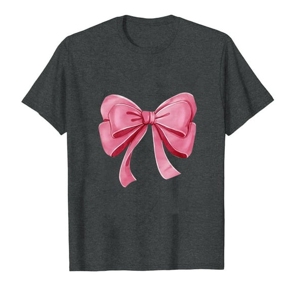 DeHolifer Womens T-shirts Bowknot Graphic Pritned Short Sleeve Crewneck T-shirts Loose Casual Fashion Blouse Tops Gray 2XL