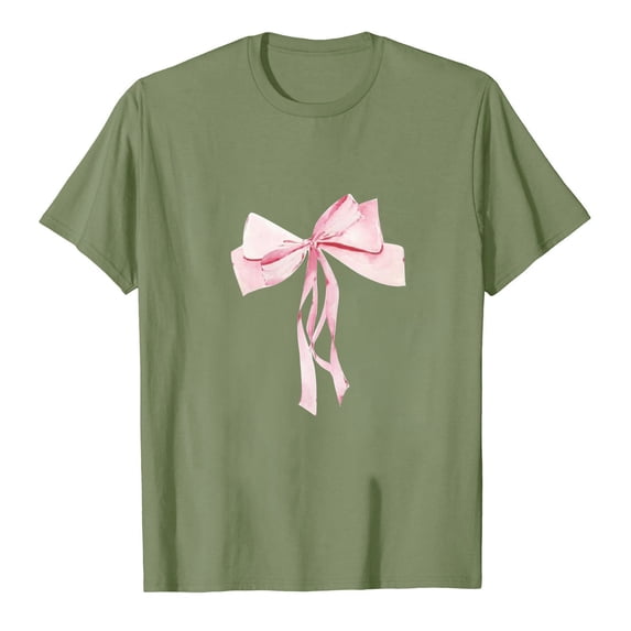 DeHolifer Womens T-shirts Bowknot Graphic Pritned Short Sleeve Crewneck T-shirts Loose Casual Fashion Blouse Tops Green S
