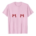 thumbnail image 1 of DeHolifer Womens T-shirts Bowknot Graphic Pritned Short Sleeve Crewneck T-shirts Loose Casual Fashion Blouse Tops Pink L, 1 of 1