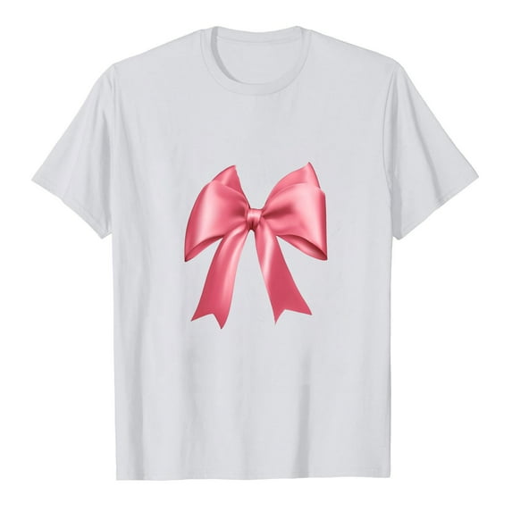 DeHolifer Womens T-shirts Bowknot Graphic Pritned Short Sleeve Crewneck T-shirts Loose Casual Fashion Blouse Tops White XL